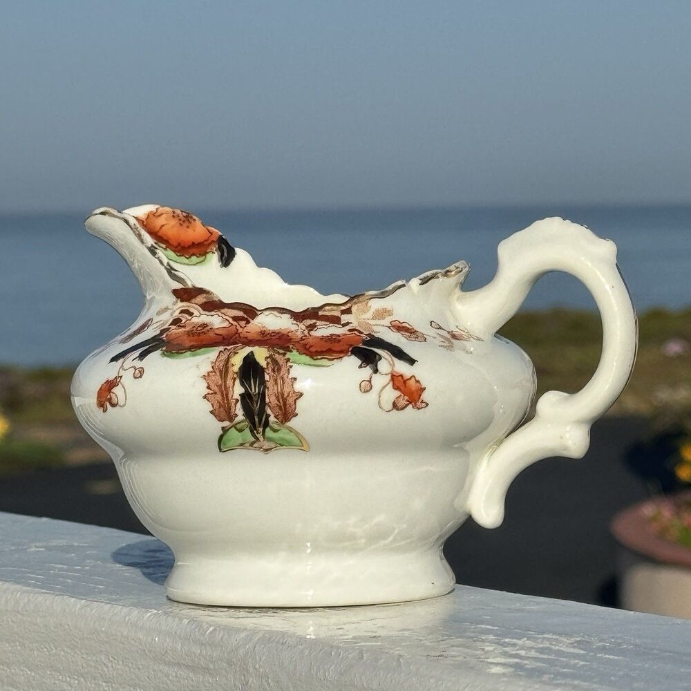 Antique PEKIN England Creamer Pitcher Floral Transferware Victorian c1900 Rare